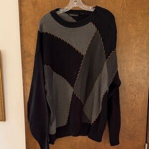Claiborne Men's Argyle Black and Gray Sweater